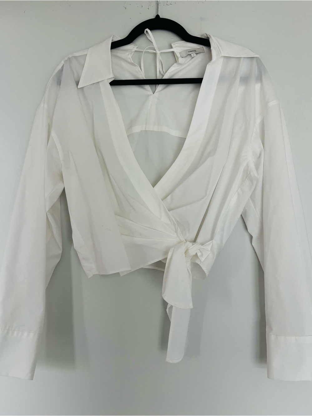 Vince White Tie-Front Cropped Button-Up Blouse